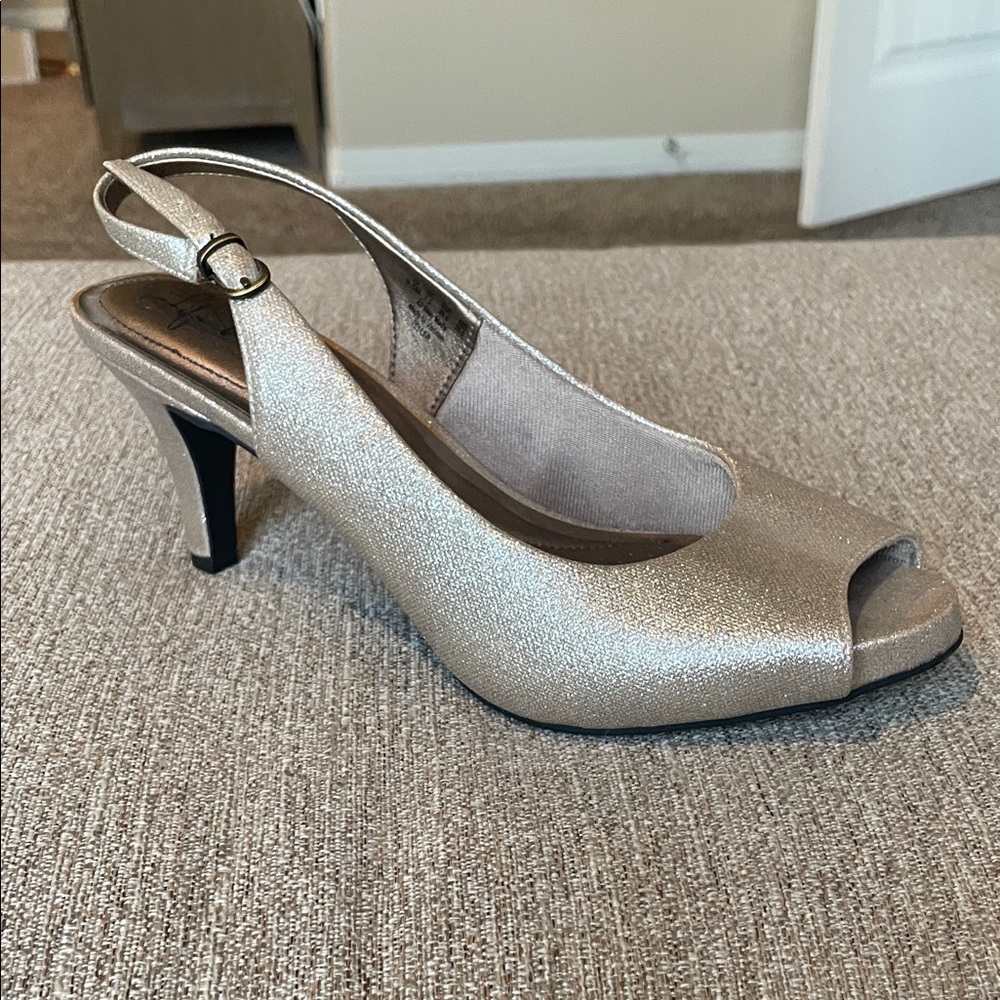 Life Stride Shimmering Silver Slingback Heels